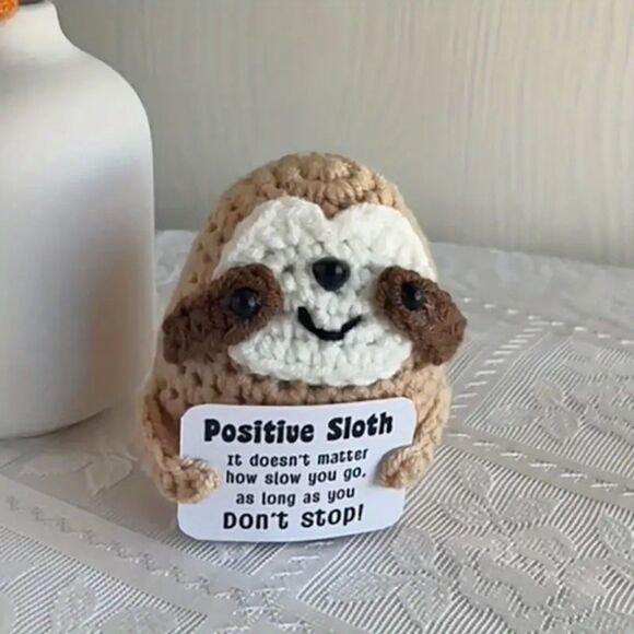 Inspirational Positive Crochet Sloth Handmade Knit Emotional Support Plushie New - Picture 5 of 5